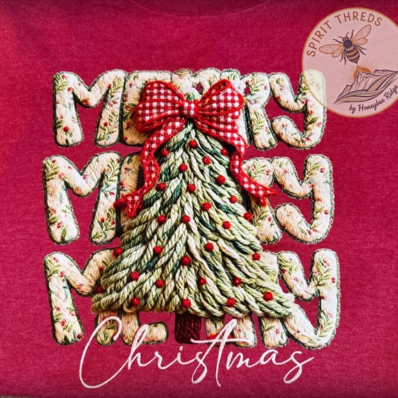 Festive Red Christmas Tree Crewneck Sweatshirt *Faux yarn DTF print* - Picture 2 of 2